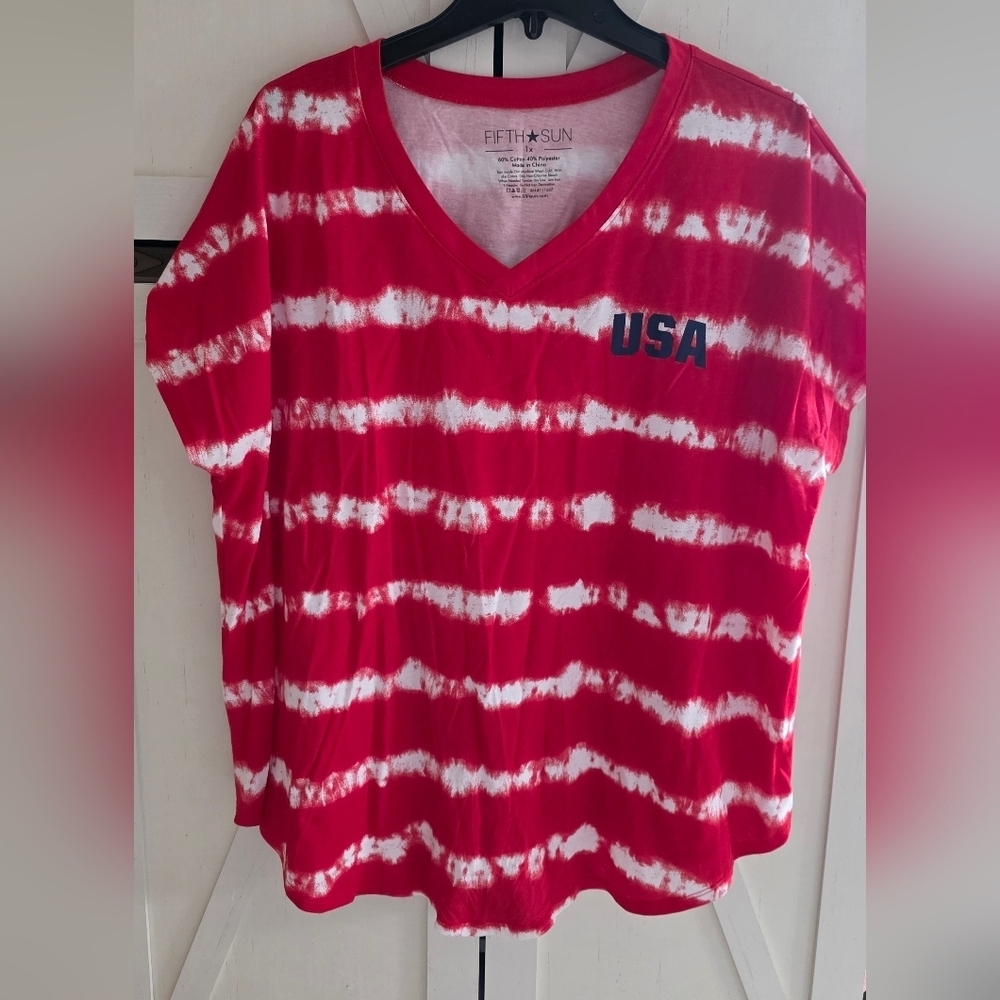 Fifth Sun Red Tie-Dye USA Women's Top